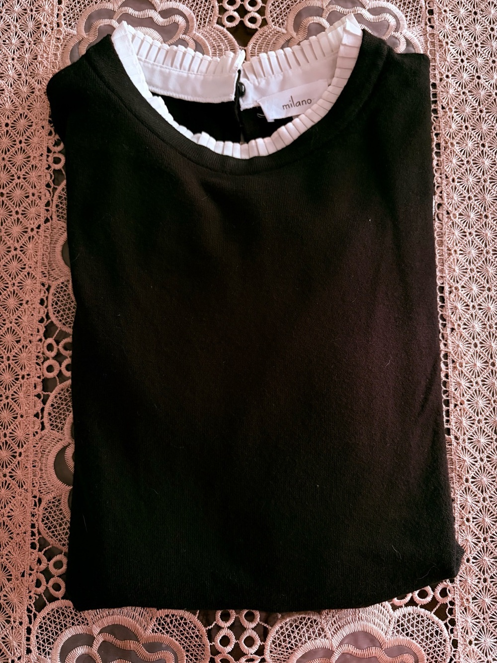 MILANO Black Top with White Pleated Mock Collar